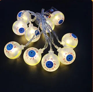 Halloween LED string lights with pumpkin, bat and ghost decorations showing colour changing illumination