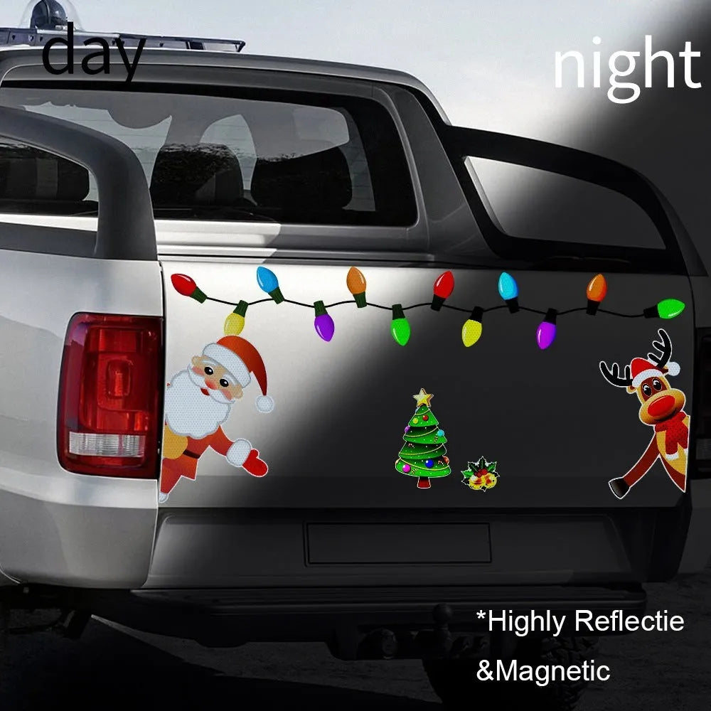 Christmas elk reflective magnetic car decoration sticker in cartoon style on vehicle surface
