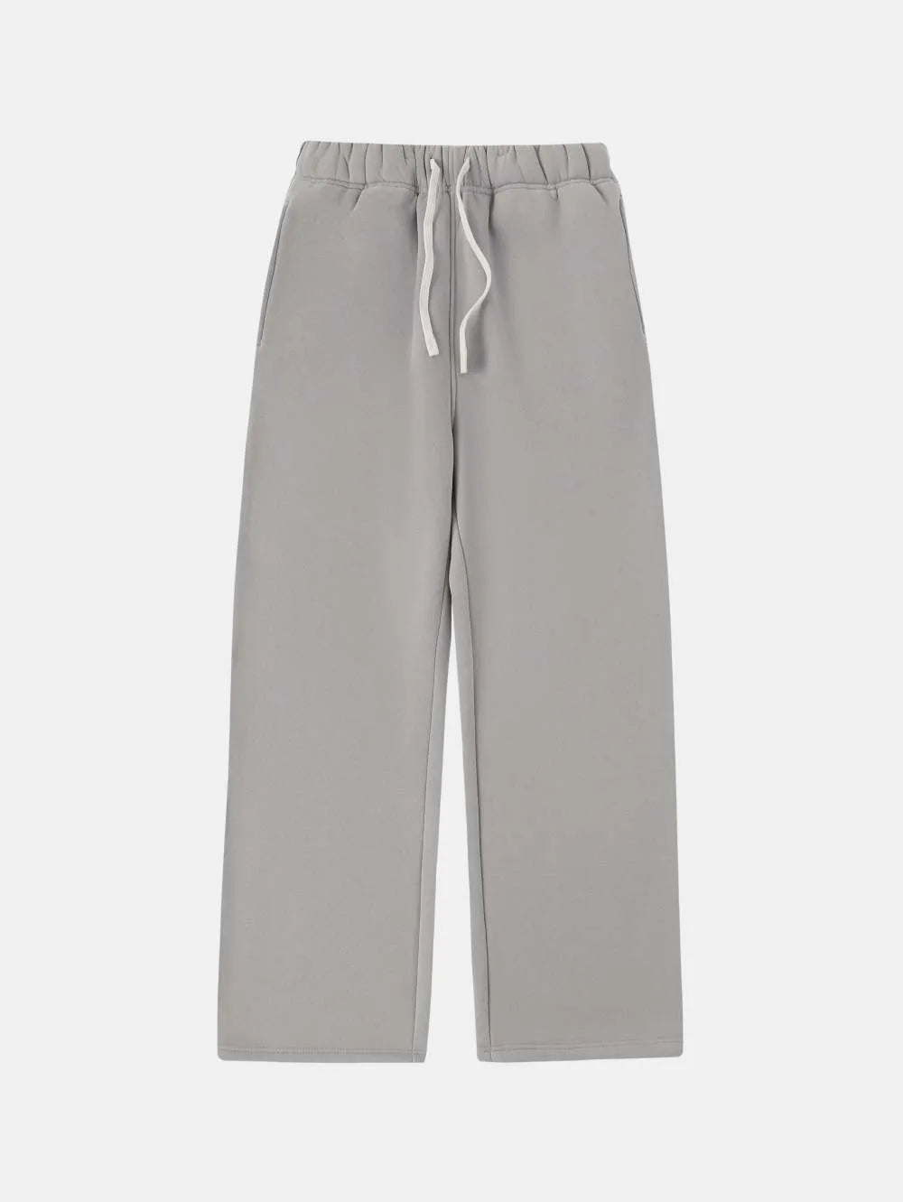 Men's grey fleece-lined sweatpants with drawstring waistband and loose fit design