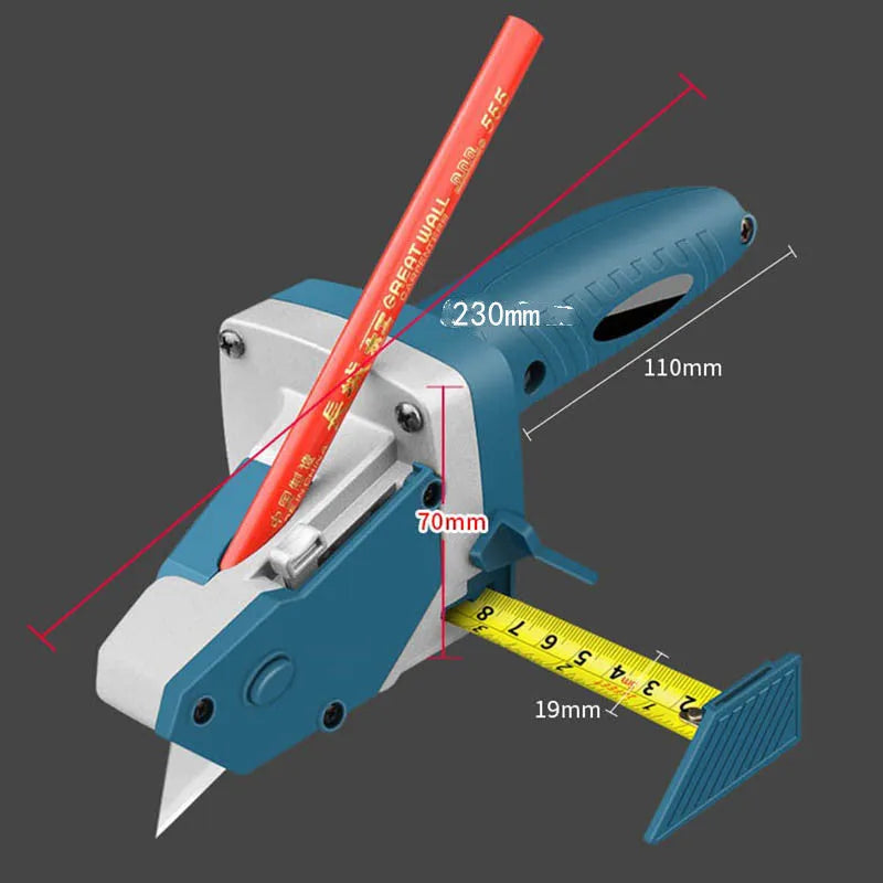 Blue manual multifunctional cutter for dust-free cutting of gypsum board and foam board.
