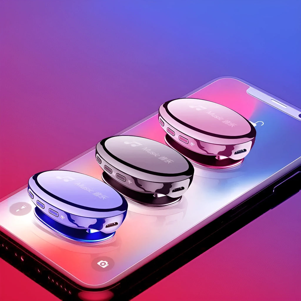 Bluetooth MP4 music player with OLED display in black, blue, or rose gold colours