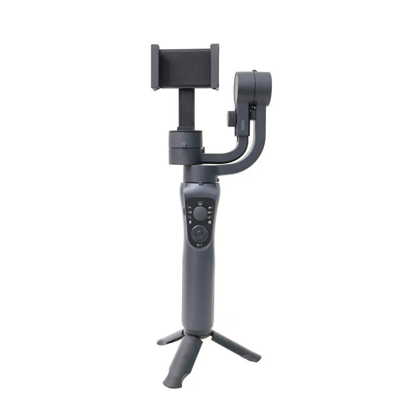 Black three-axis handheld gimbal stabilizer for mobile phones with tripod and cases