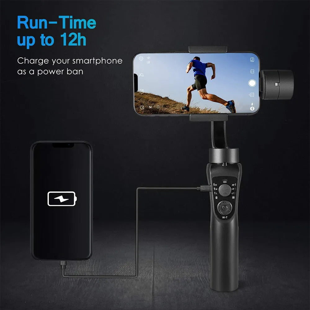 Black three-axis handheld gimbal stabilizer for mobile phones with tripod and cases