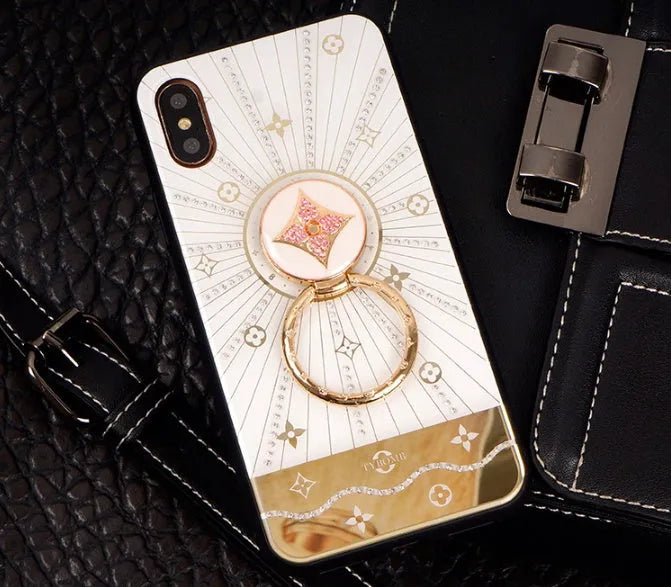 Luxury diamond gold ring stand for iPhone with adhesive backing and crystal decoration