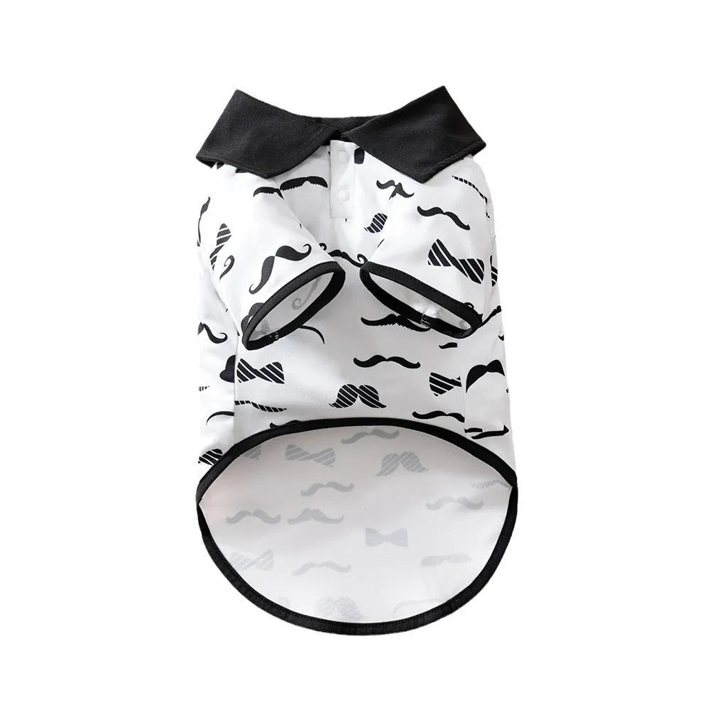 White polyester casual pet clothing for a beard dog, available in sizes S to XXL