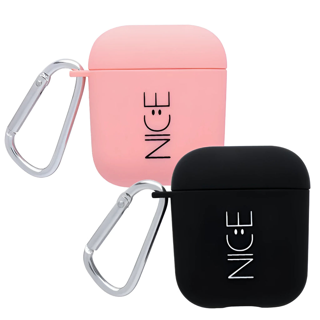 Black and Pink PC hard protective cases for Apple AirPods with decorative back cover designs.