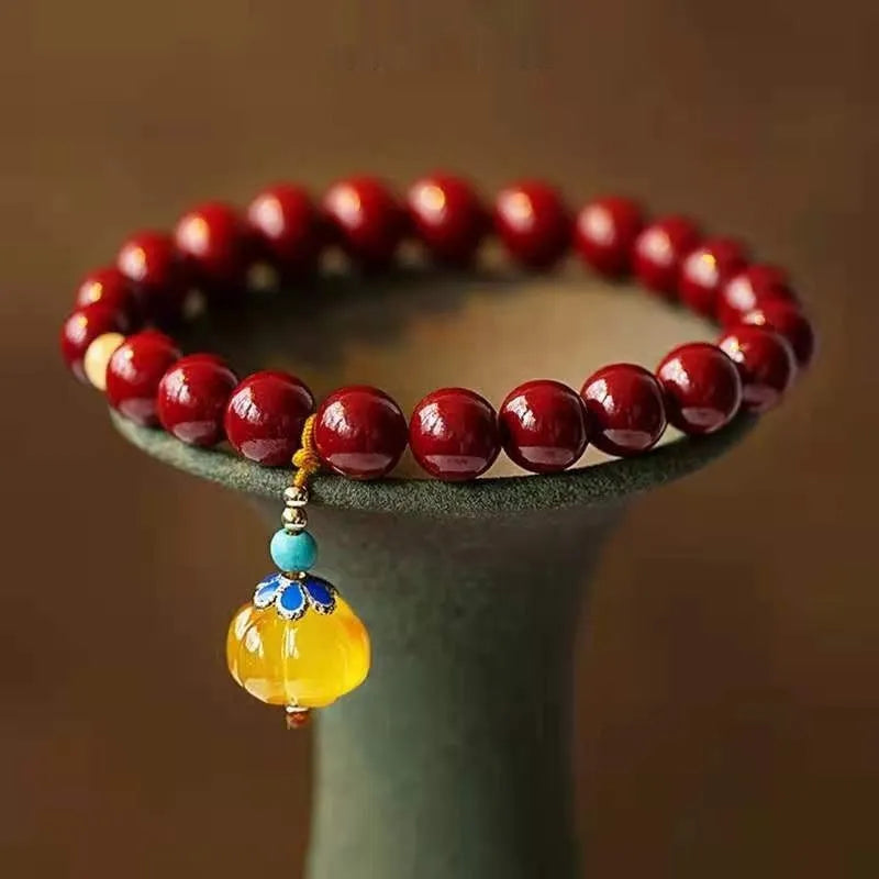 Handmade cinnabar and copper bracelet with wave shape design in national style
