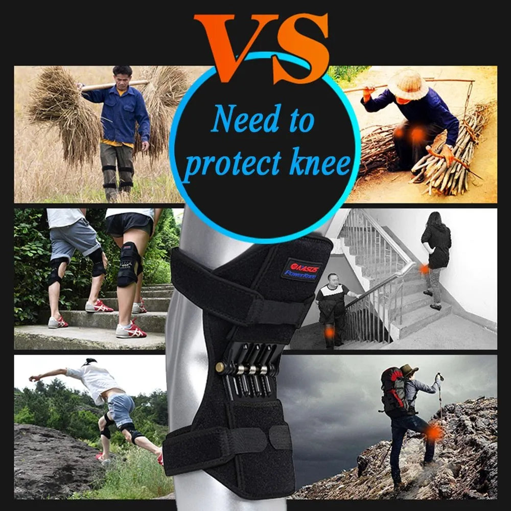Knee brace with spring mechanism in adjustable design for mountaineering and sports activities