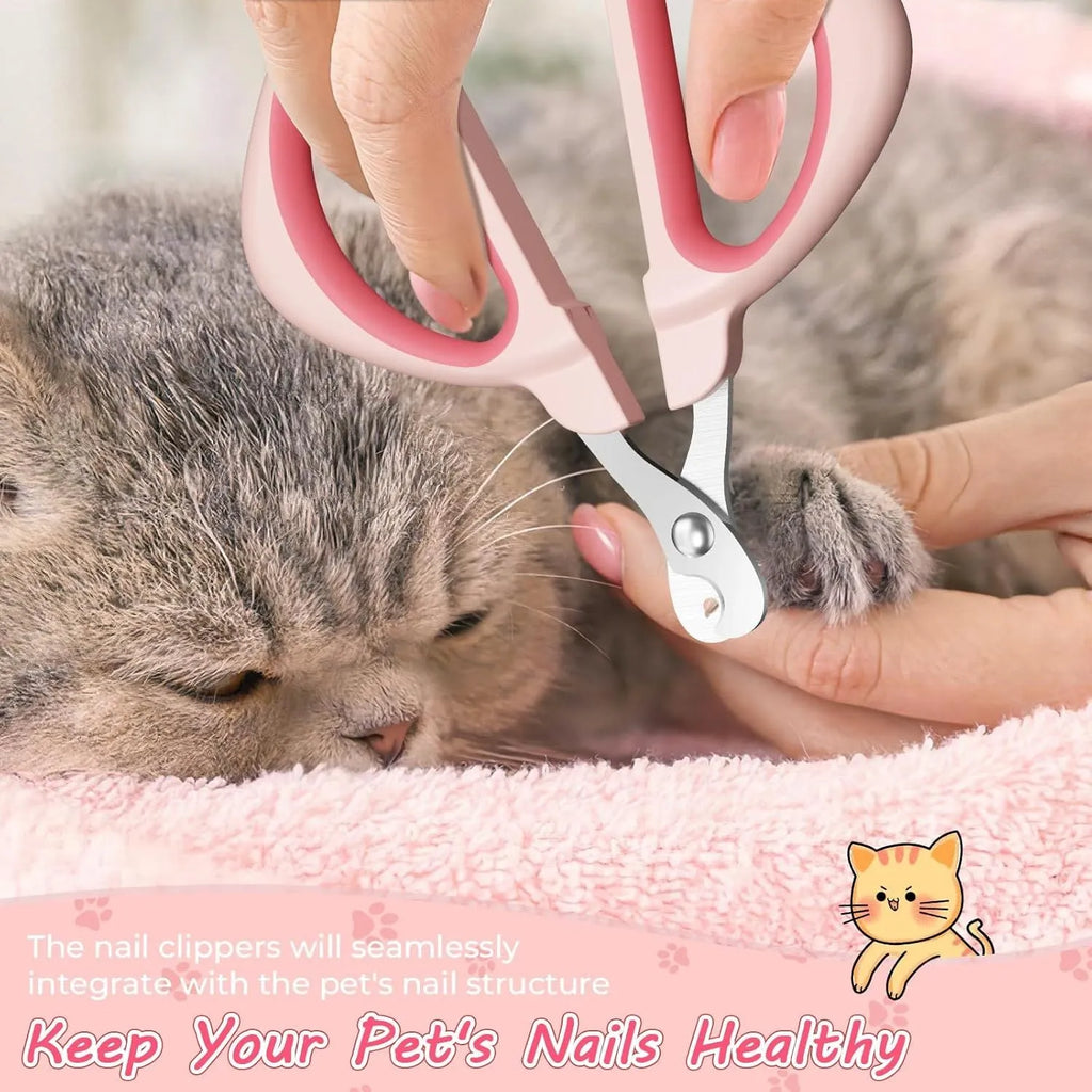 Blue cat nail clipper with a round positioning hole and non-slip handle for safe pet grooming.