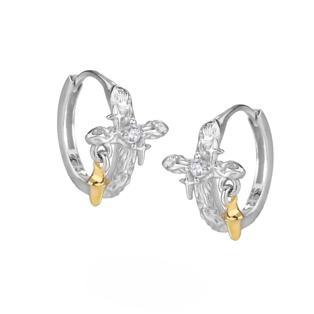 XINGX women's cross earrings in 925 silver with geometric design and white gold colour finish