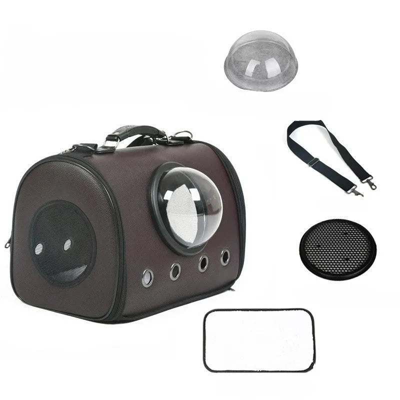 PU leather cat bag space capsule diagonal shoulder carrier in Classic Black with plain finish