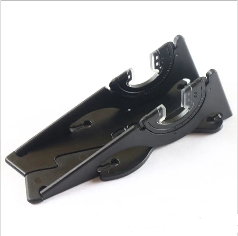 Plastic card-type mobile phone holder on a desk, shown in multiple colour options.
