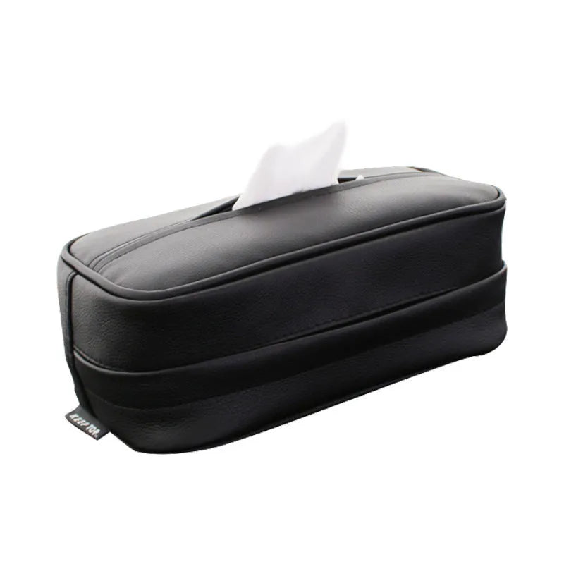 Black PU leather hanging organiser bag for car storage with dimensions 230mm x 110mm x 90mm.