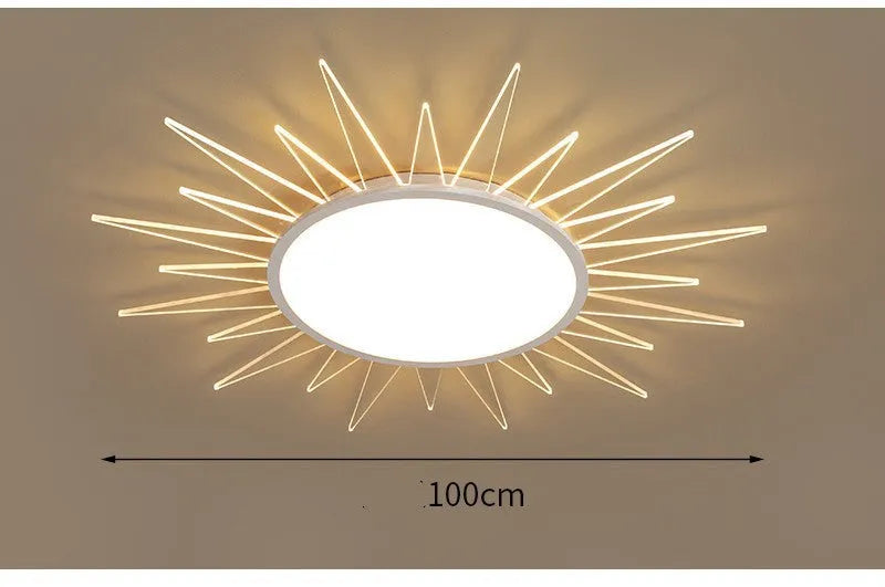 Modern round aluminium LED ceiling lamp with remote control for dimming, available in four sizes