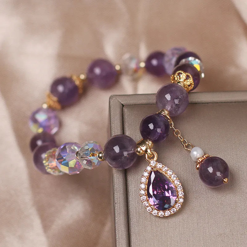 Purple amethyst bracelet for women with micro-inlay crystal processing