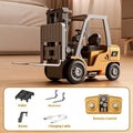Mini alloy remote control forklift model with pallet and cargo hook accessories on 1:64 scale