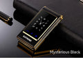 Dual Screen Flip A15 mobile phone in black showing internal touch screen and external display.