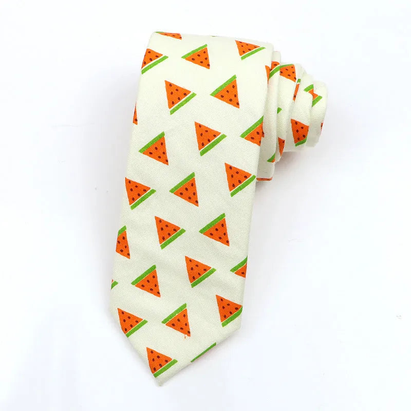 Korean style narrow cotton bow tie with cartoon pattern printing and adjustable neck strap