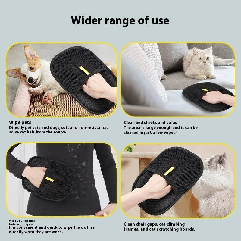 Black pet hair removal glove with silicone bristles for dog cat grooming