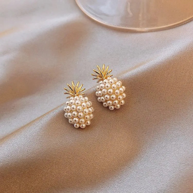 Korean-style fruit earrings for women in alloy with electroplated finish and inlaid artificial gems.