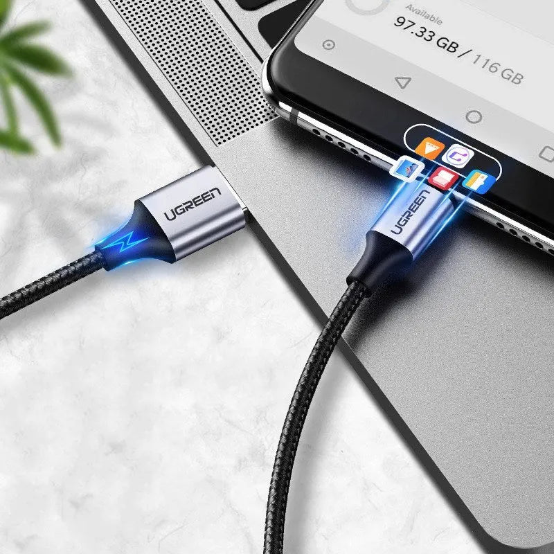 Ugreen nylon braided USB Type-C cable 3A fast charging black alloy connector