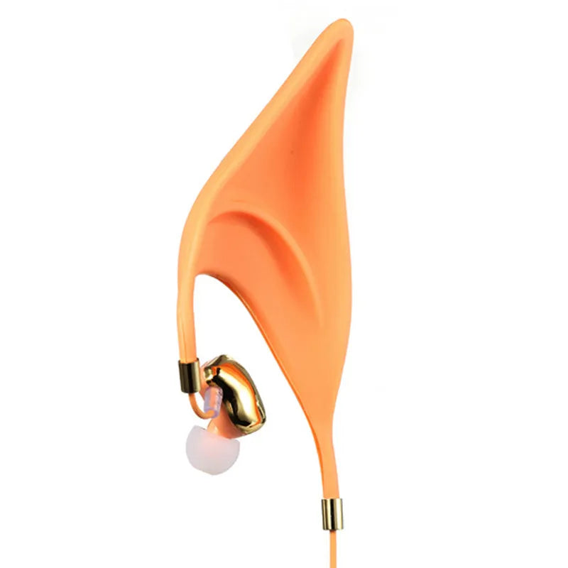 Cartoon elf ear headphones with 3.5mm plug and microphone in black, white, and yellow colour options