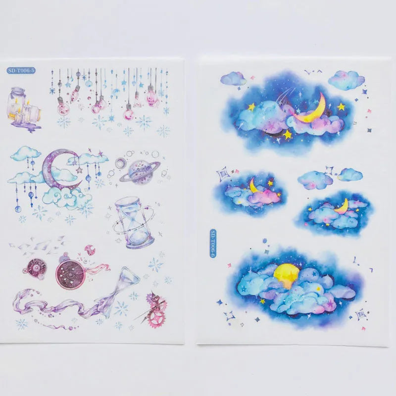 Abu Japanese paper sticker set showing fantasy stars design measuring 10.5cm by 14.1cm