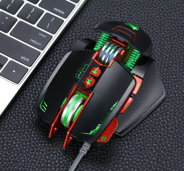 Thunder Wolf V9 wired gaming mouse with ergonomic design and six programmable buttons