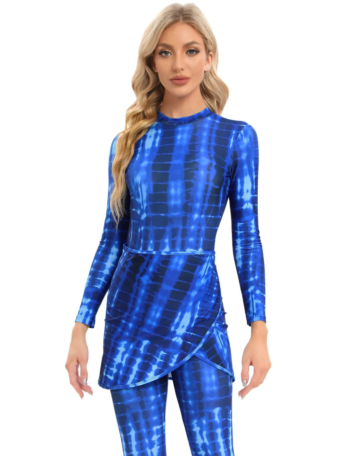 Muslim conservative beach swimsuit three-piece set with apron in blue Sapphire colour