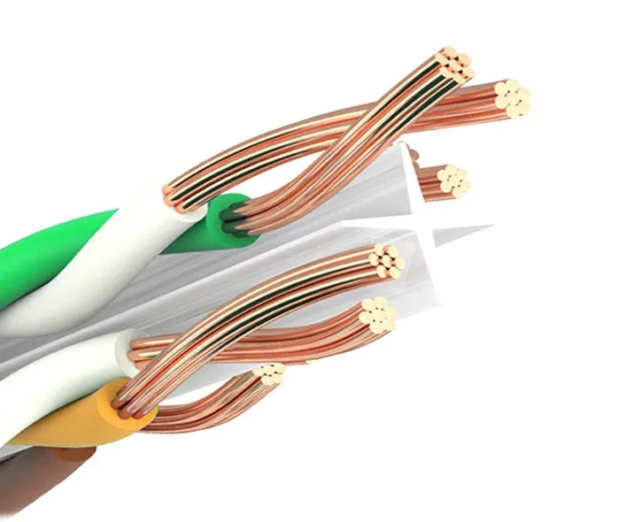 White Cat6 network cable with RJ-45 connectors for Ethernet data transfer