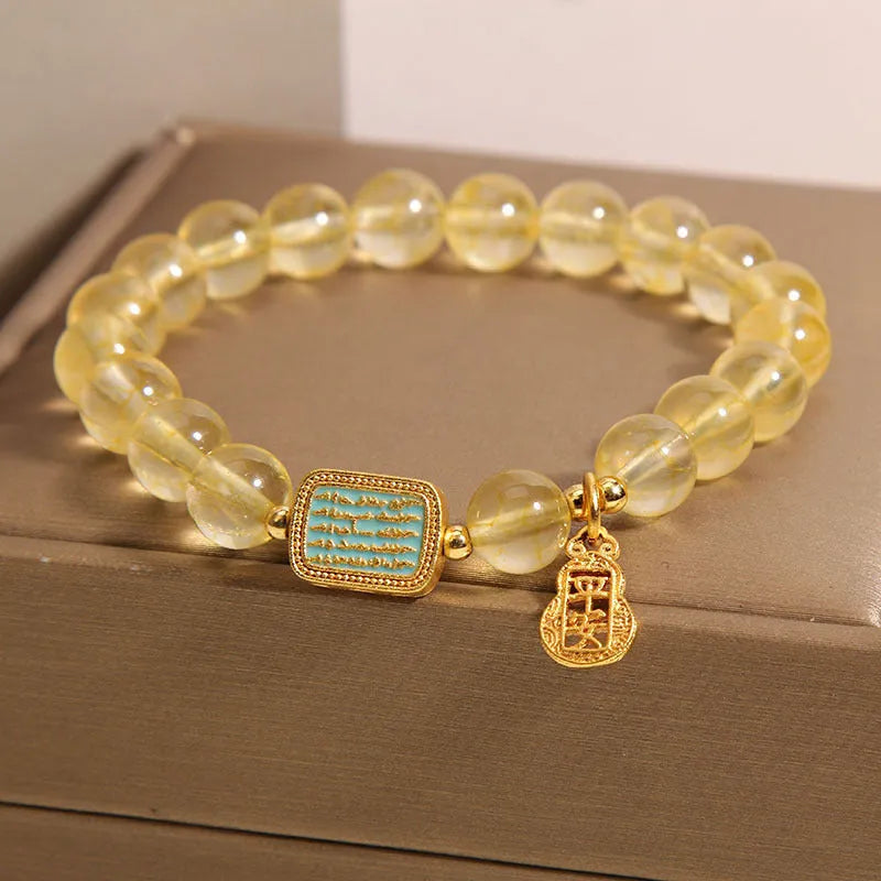 Women's natural yellow citrine crystal bracelet with rhinestone decorative accents