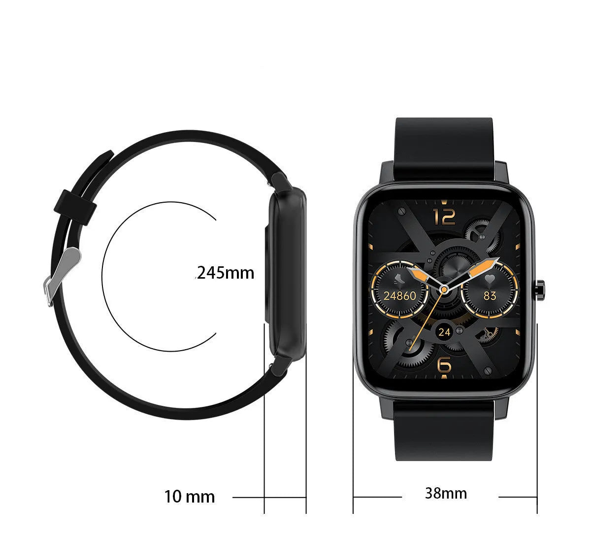 H80 smart watch with black silicone strap showing ECG and blood oxygen readings on its round screen.
