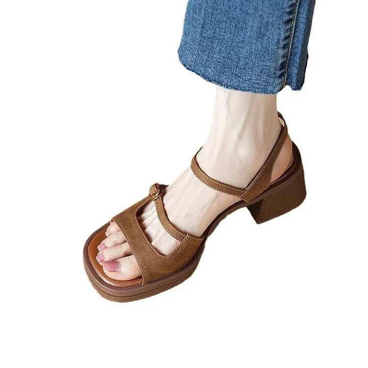 Women's open toe square platform sandals in milky white with rubber sole