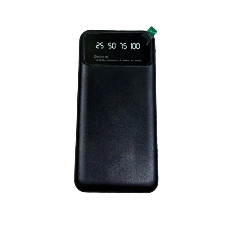 Black ultra-thin 10000mAh power bank with creative design showing front view