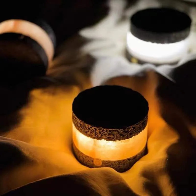 Compact orange volcanic rock USB night lamp with dimmer and essential oil tray.