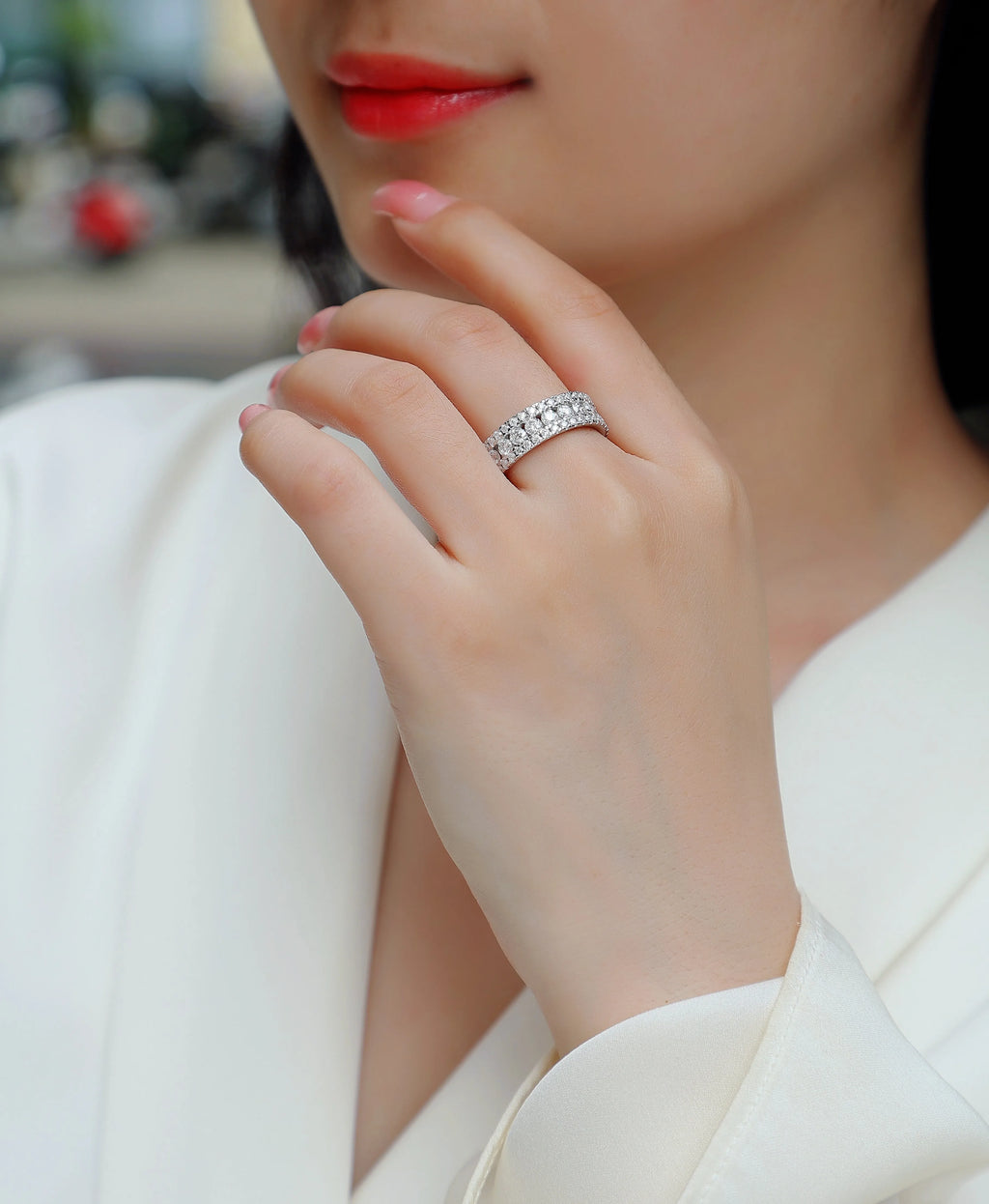 Moissanite wedding ring with S925 silver platinum plating, less than 0.1 carat, in sizes 5-9