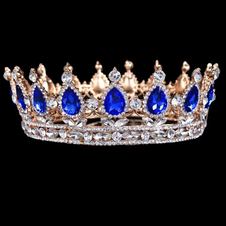 Baroque bridal crown headdress with rhinestone accents, alloy frame, 12.5cm diameter, gold powder finish