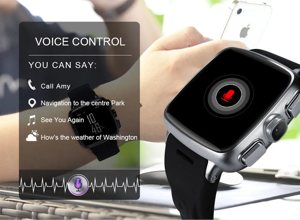 Black or white smart watch with 1.54 inch screen showing Android interface