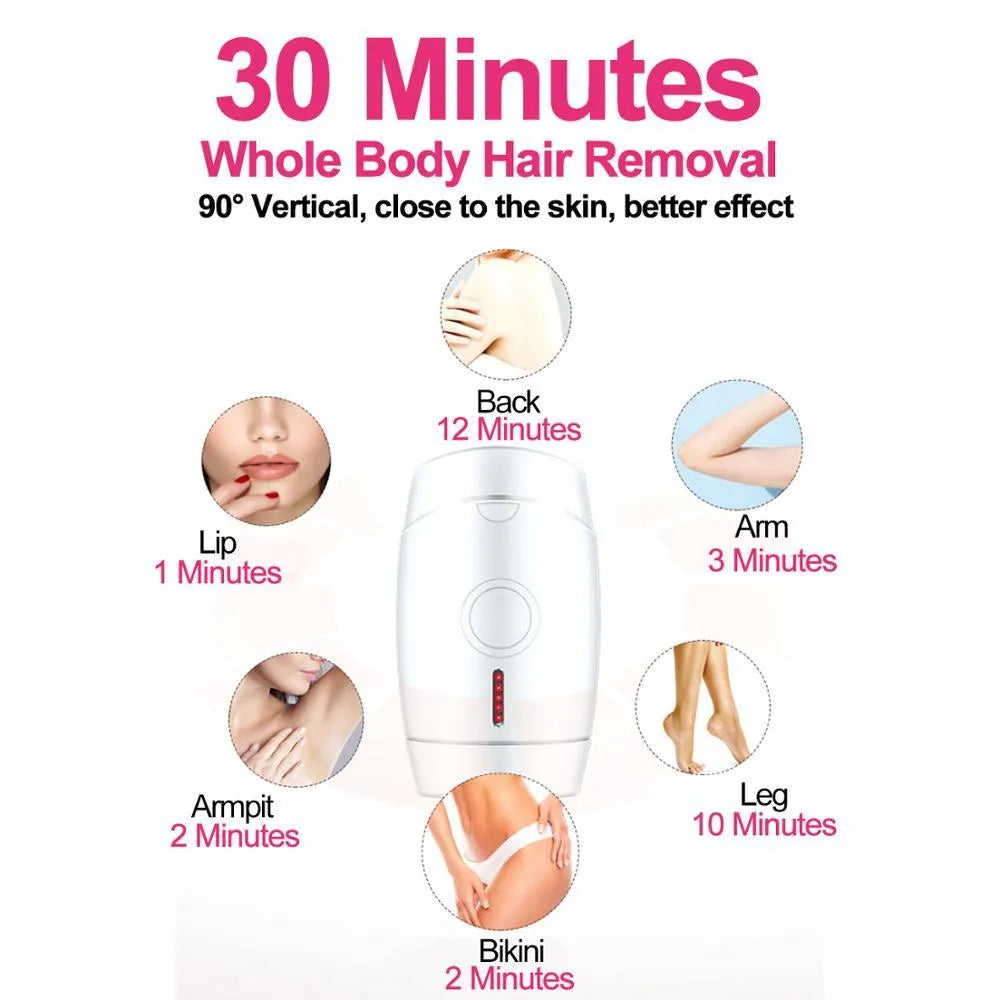 White home IPL laser hair removal device on a table showing its compact size and control buttons.