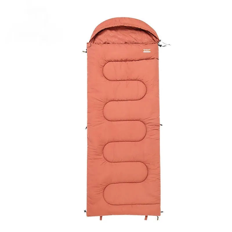 Ultra-light cotton sleeping bag quilt in ochre and olive green colours for camping