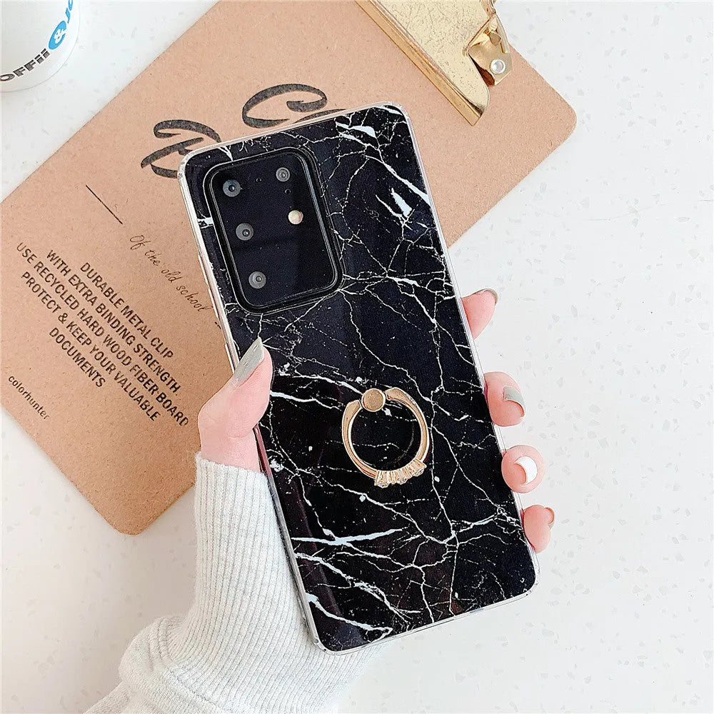 Marble phone case for Samsung S10 TPU back cover in white gold diagonal stitch colour style