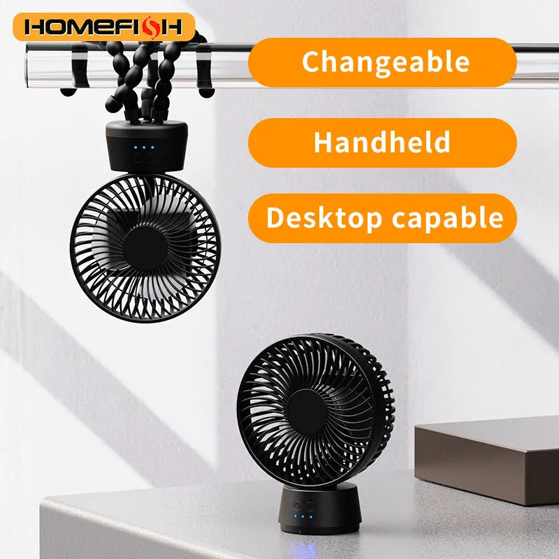 HOMEFISH F2 automatic shake head fan with LED light on removable bracket