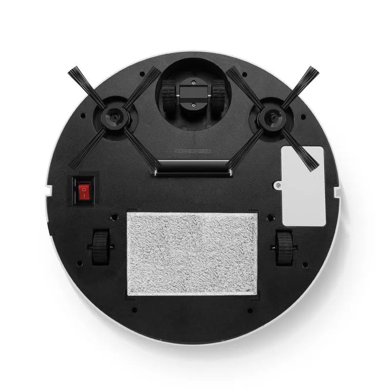 Automatic floor sweeping robot with slim profile on hard floor.