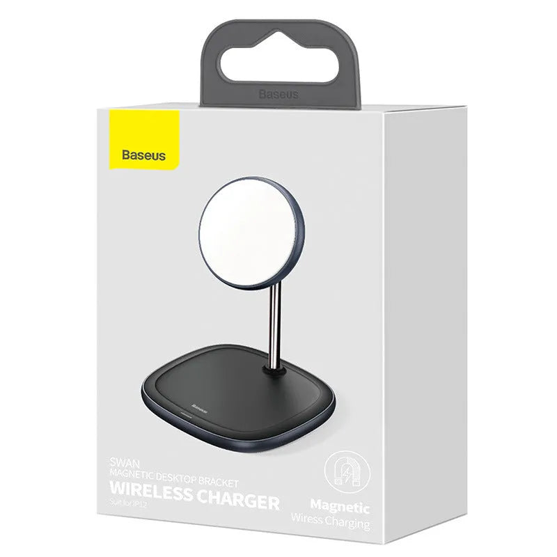 Swan magnetic desktop wireless charger for iPhone 12 in black with charging cable
