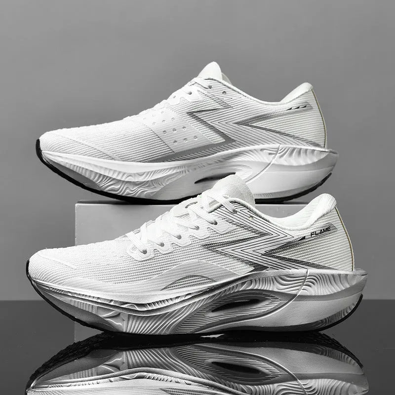 Marathon full palm carbon plate racing PB running shoes with breathable fabric upper in white