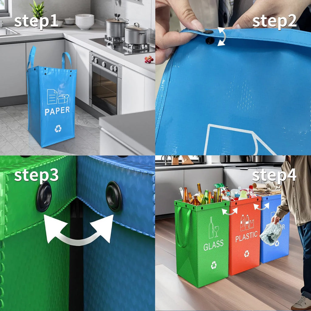 Blue handbag style waterproof rubbish bin with 40L capacity for household waste sorting