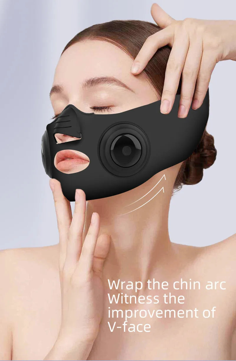 Black photon rejuvenation beauty mask device for facial skincare with USB cable.