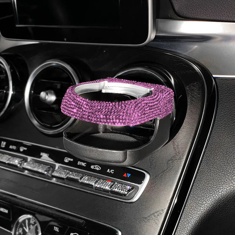 Diamond decorated car water cup holder bracket mounted on air vent