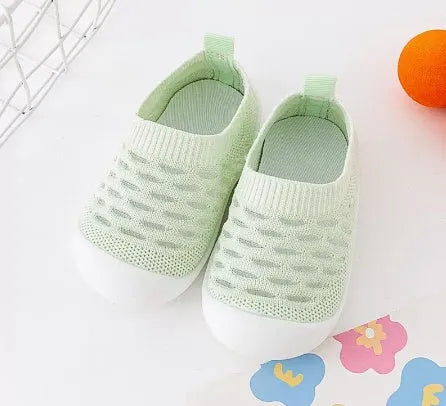 Baby soft sole non-slip walking shoes with breathable cotton upper and natural rubber sole in multiple colours