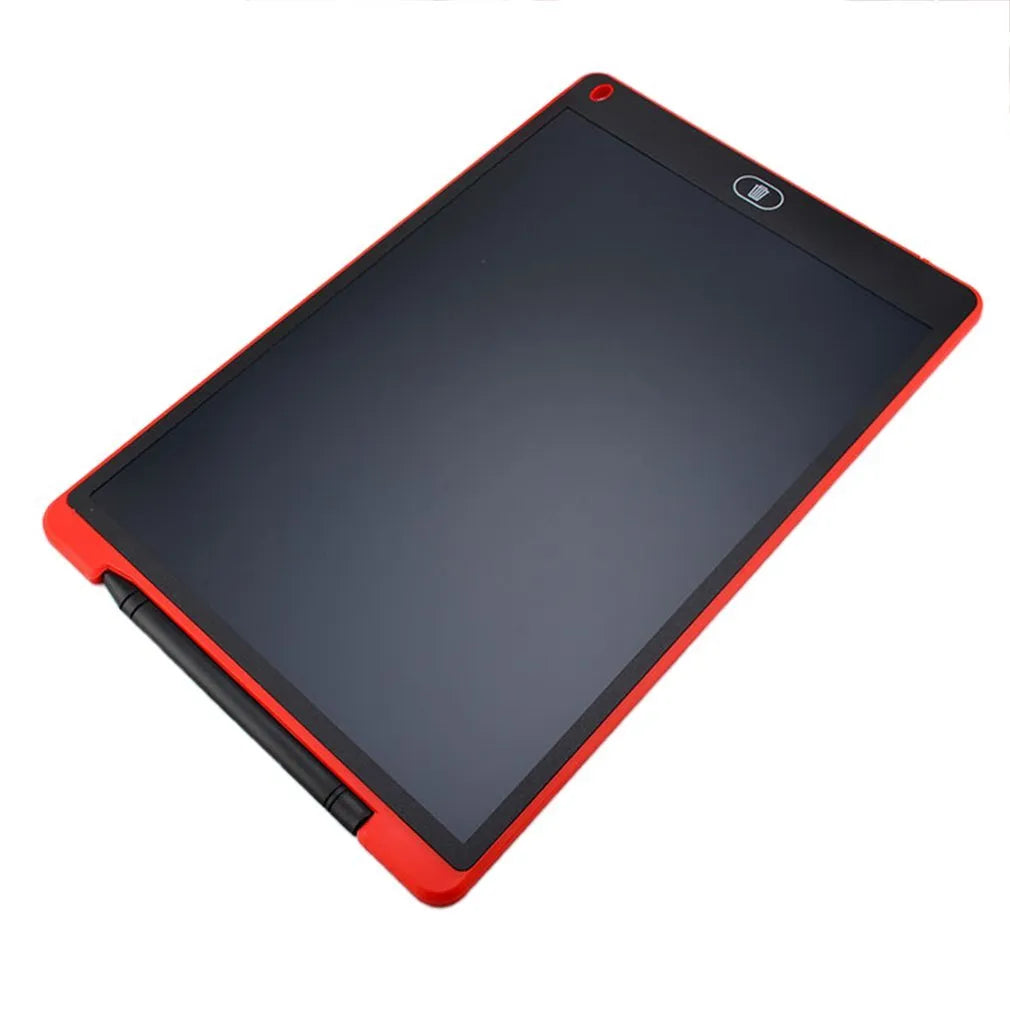 LCD electronic handwriting board for children in blue, showing stylus and erase button.